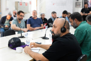 Ferat Koçak durante o debate sobre “A Disputa na Europa” com a cientista política Florence Poznanski e Josué Medeiros, conselheiro do CASB - Foto: FPA